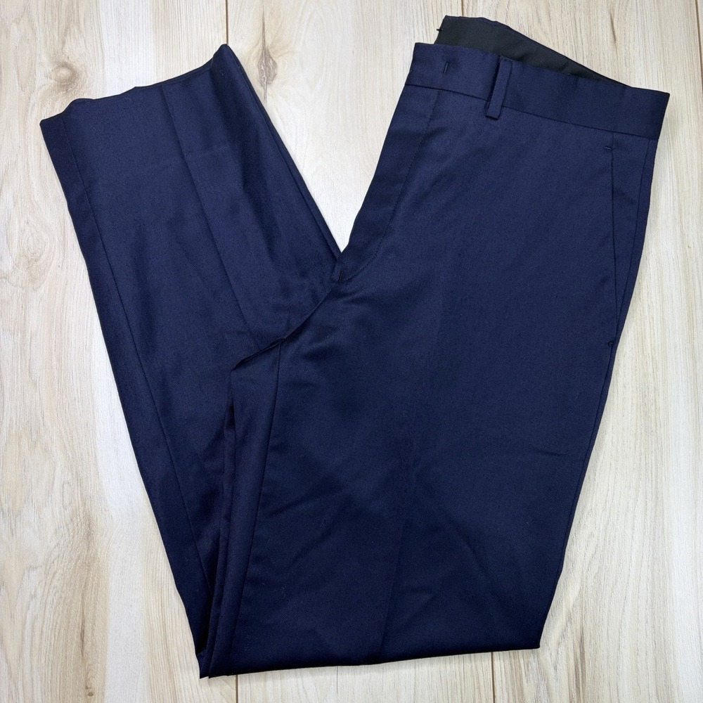 Franklin Tailored Navy Blue Flannel Wool Dress Pants Men's 33x30 Slim Canada